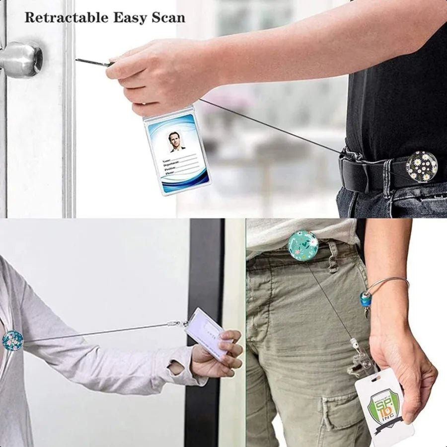 Retractable ID Badge Holder Badge Reels with Clip Name Card Holders for Office Worker Doctor Cute Flowers 3 Pack - silverfoxgoods